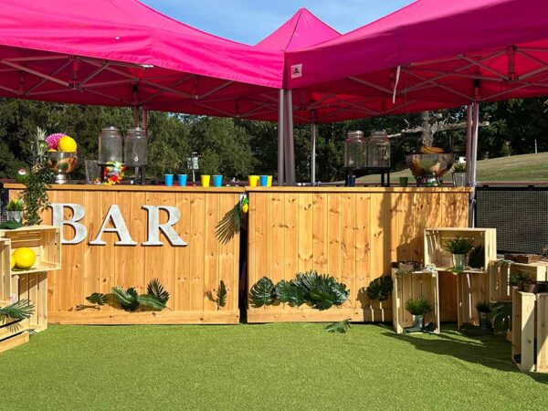 2 x 6ft straight rustic bar for event hire.