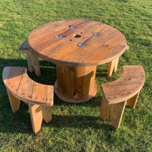 wooden table and chairs for outside hire