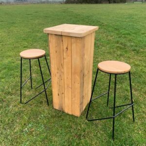 large rustic bar stool and table