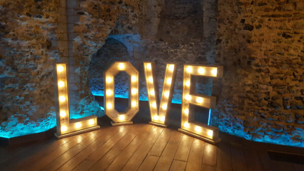 large LED LOVE sign rustic style