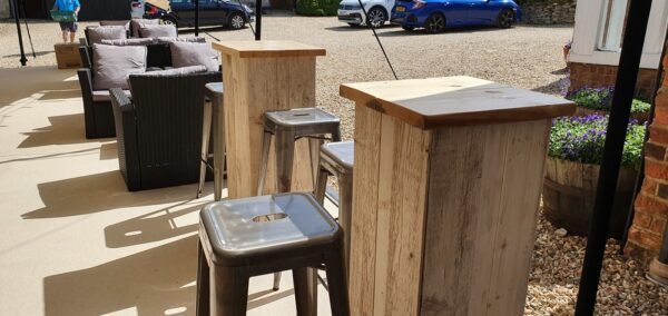 large rustic poseur tables